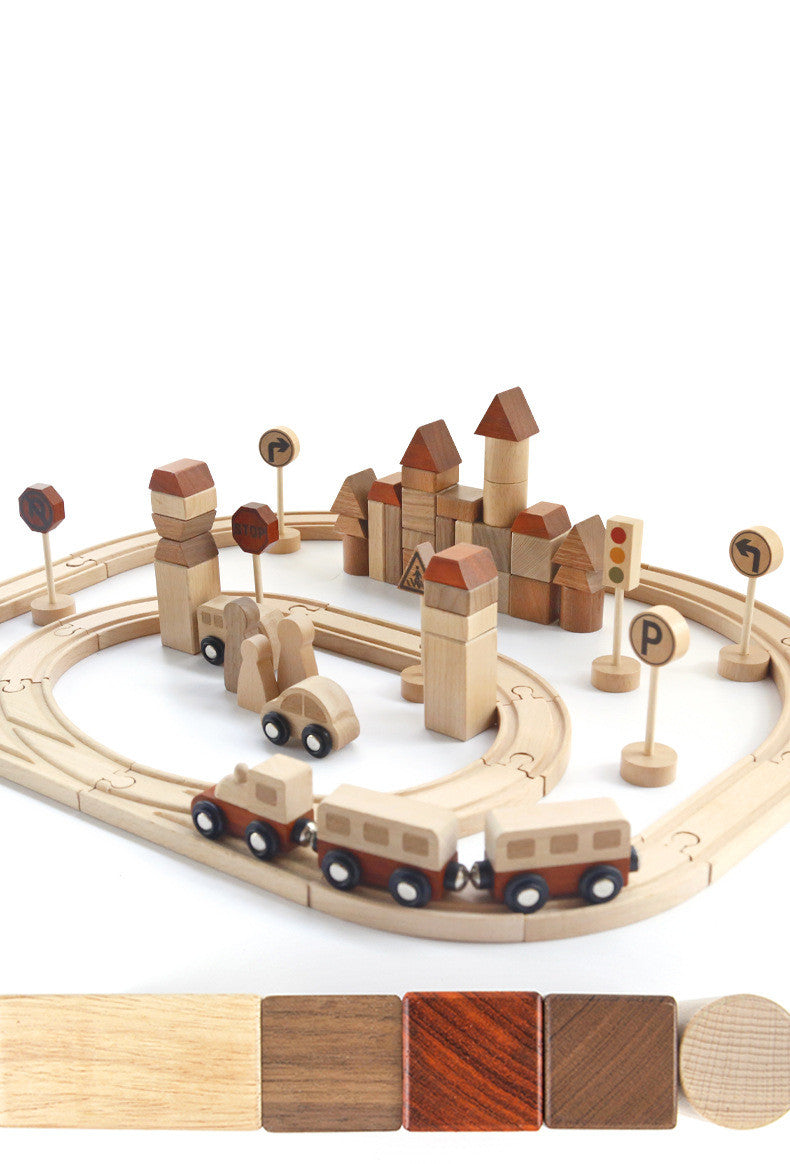 Educational Wooden Train Set with Accessories for Imaginative Play