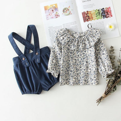 Cute Baby Girl Clothes Set with Floral Print Top and Overalls - MAMTASTIC