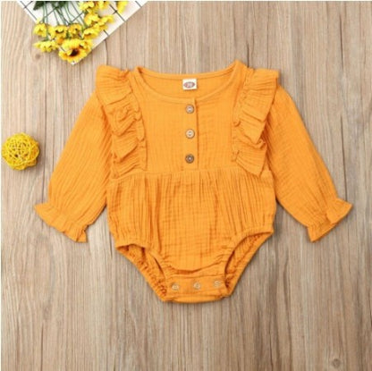 Infant Toddler Cotton Linen Solid Long Sleeve Bodysuit - MAMTASTIC