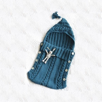 Infant Baby Tassel Cap Hooded Sleeping Bag with Wooden Buttons - MAMTASTIC