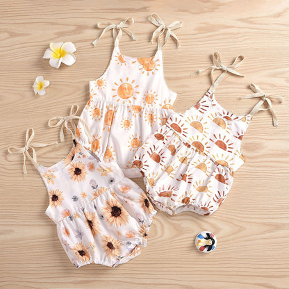 Infant and Toddler White Gold Sunflower Sling Romper - MAMTASTIC