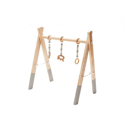 Wooden Baby Play Gym with Hanging Toys - Adjustable Height for Sensory Stimulation and Development - MAMTASTIC