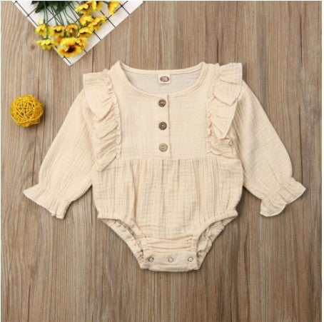 Infant Toddler Cotton Linen Solid Long Sleeve Bodysuit - MAMTASTIC