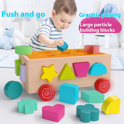 Wooden Shape Sorter Toy For Toddlers - Intelligence Car - CJYZ231300901AZ