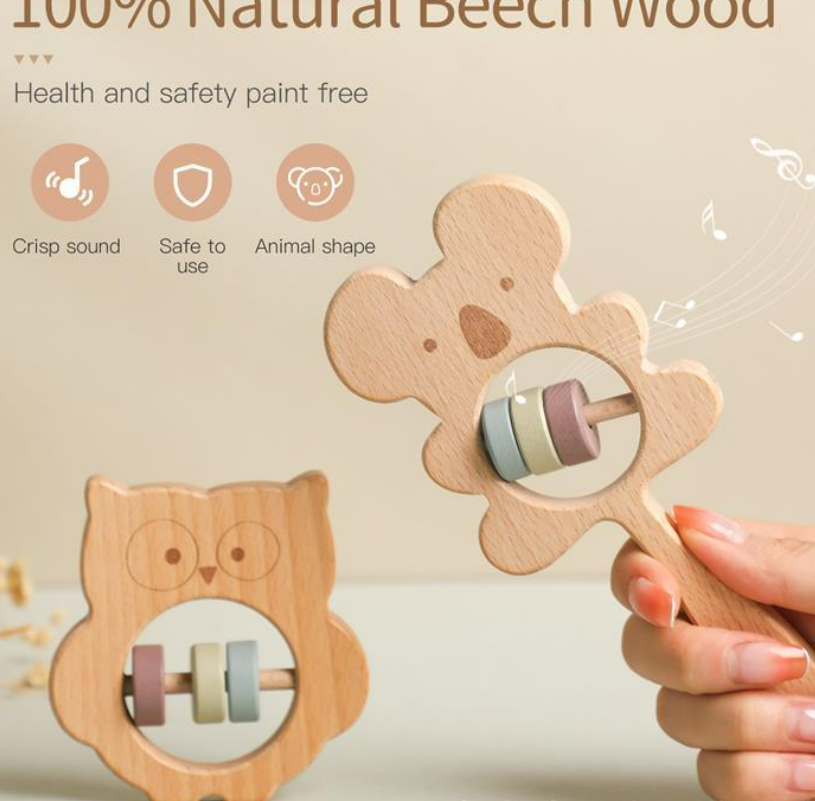 Hand-held Rattle DIY Soothing Wooden Toys For Boys And Girls Biteable Wooden Teether