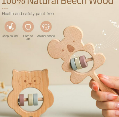 Hand-held Rattle DIY Soothing Wooden Toys For Boys And Girls Biteable Wooden Teether