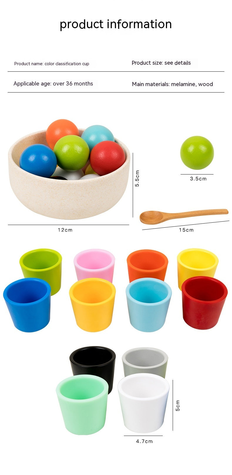 Wooden Children's Educational Color Classification Cup Counting Activity Suit Preschool Color Number Learning Toys