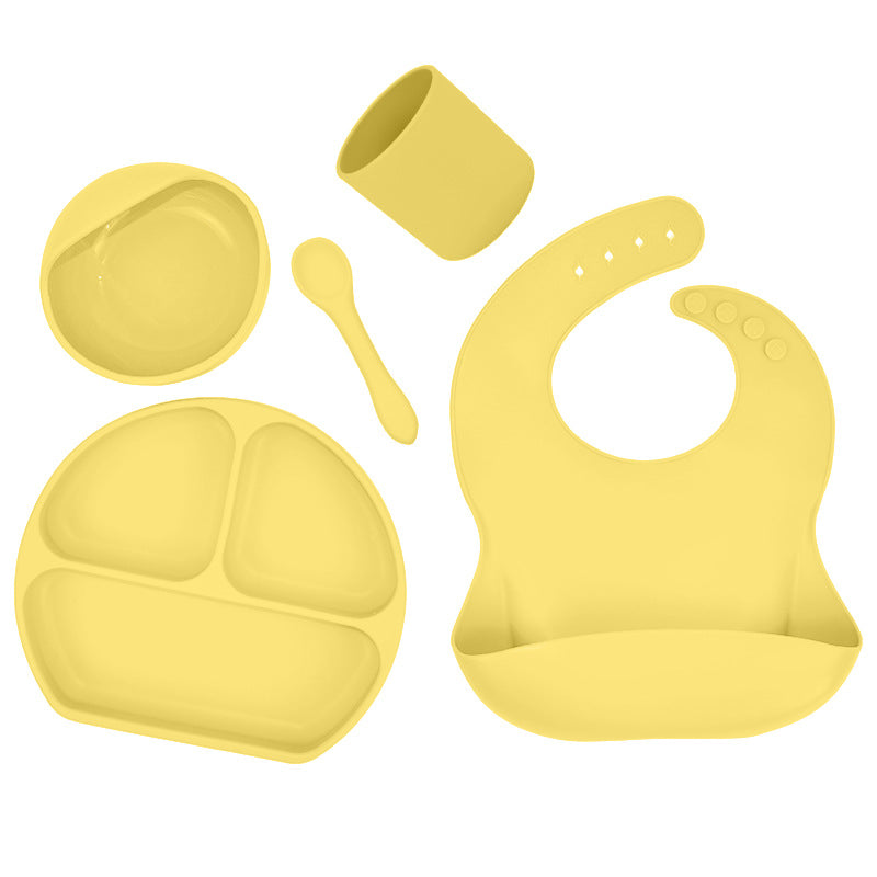 Silicone Baby Dinner Set with Suction Cup Bowl, Bib, Plate, Water Cup, Spoon and Food Pocket - MAMTASTIC