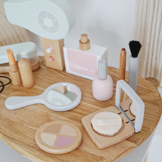 Children's Makeup Toys Haircut Wooden Simulation Comb Splint Lipstick Perfume Girl Play House Handbag Set