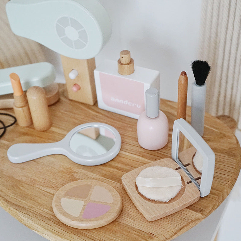 Wooden Kids Makeup Toy Set with Handbag for Pretend Play