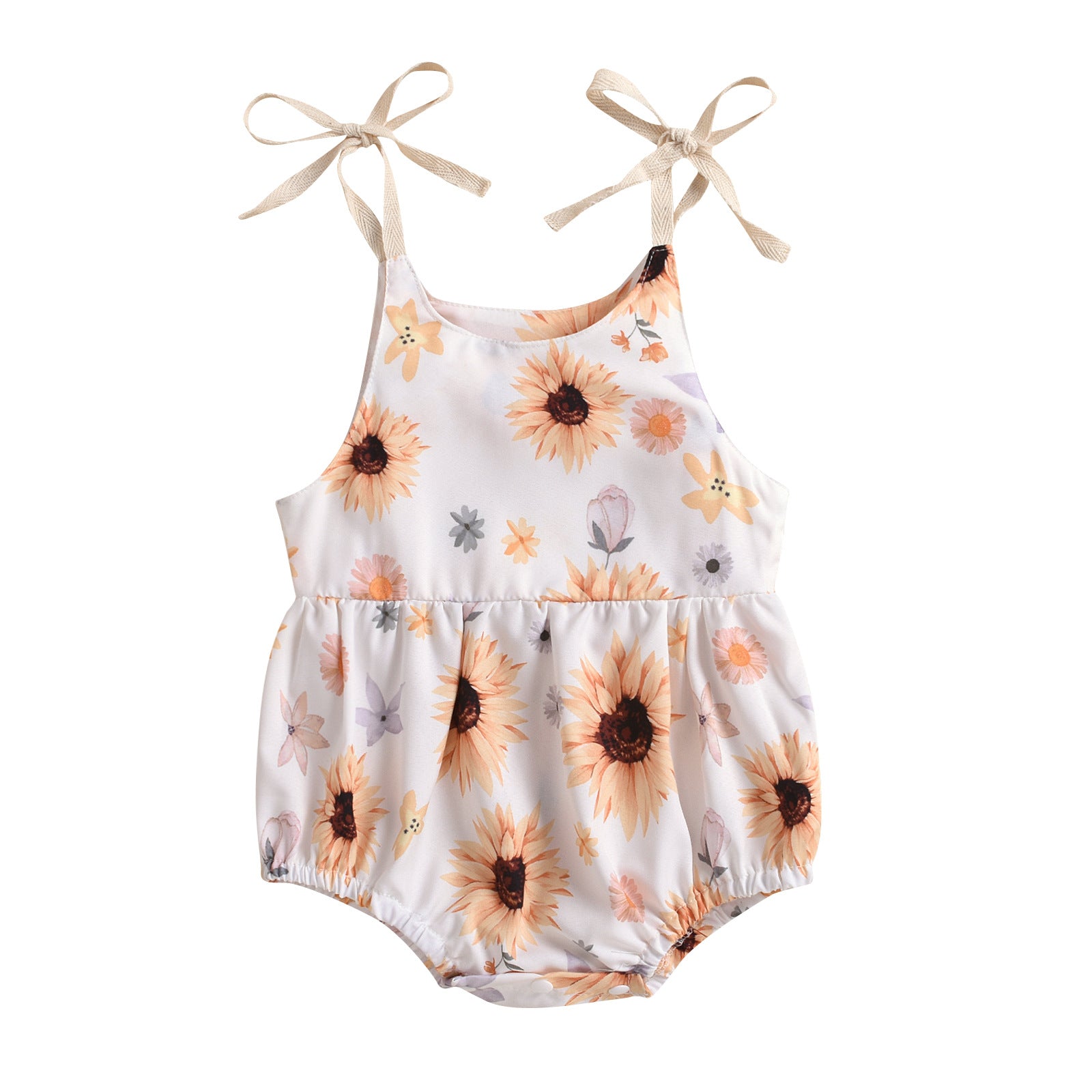 White Sunflower Baby Romper Soft and Breathable Cotton MAMTASTIC