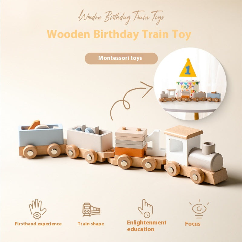 Educational Wooden Train Toy for Toddlers - Montessori Learning and Building Blocks