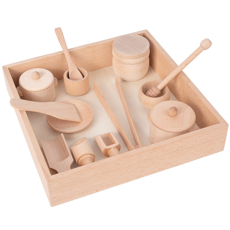 Wooden Playhouse Tea Set For Kids - Log Sensory Box Wood Box - CJYD195930002BY