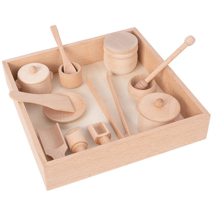 Wooden Playhouse Tea Set For Kids - Log Sensory Box Wood Box - CJYD195930002BY