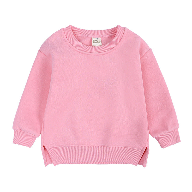 Round Neck Toddler Pullover Solid Colour Korean Style Fur Trimmed Top - MAMTASTIC