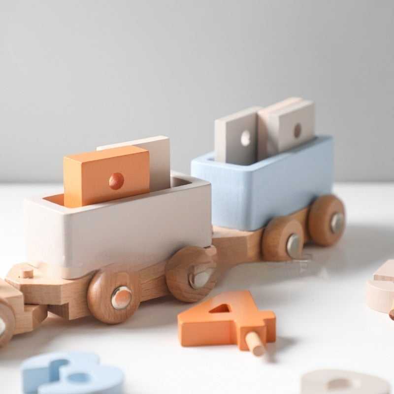 Birthday Gift for Boys and Girls - Wooden Train Toy with Colorful Blocks