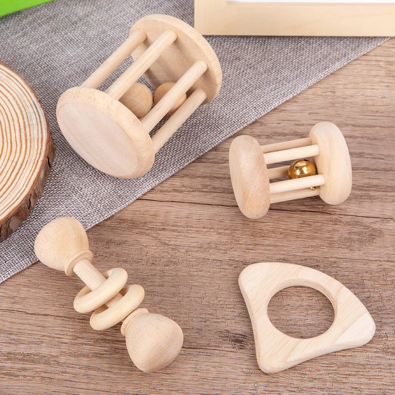 Wooden Rattle Set for Babies - Natural Wood Teething Toys for Infants - MAMTASTIC