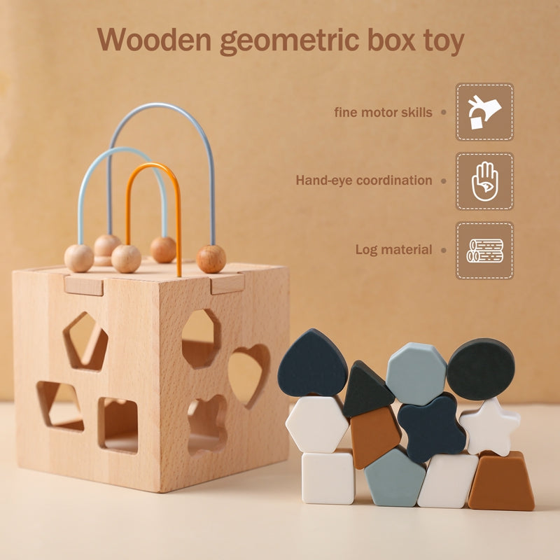 Wooden Geometric Puzzle for Toddlers - Educational Shape Sorter with Silicone Shapes - MAMTASTIC