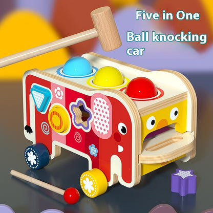 Wooden Shape Sorter Toy For Toddlers - Elephant Piano Car - CJYZ231300909IR