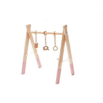 Wooden Baby Play Gym with Hanging Toys - Adjustable Height for Sensory Stimulation and Development - MAMTASTIC