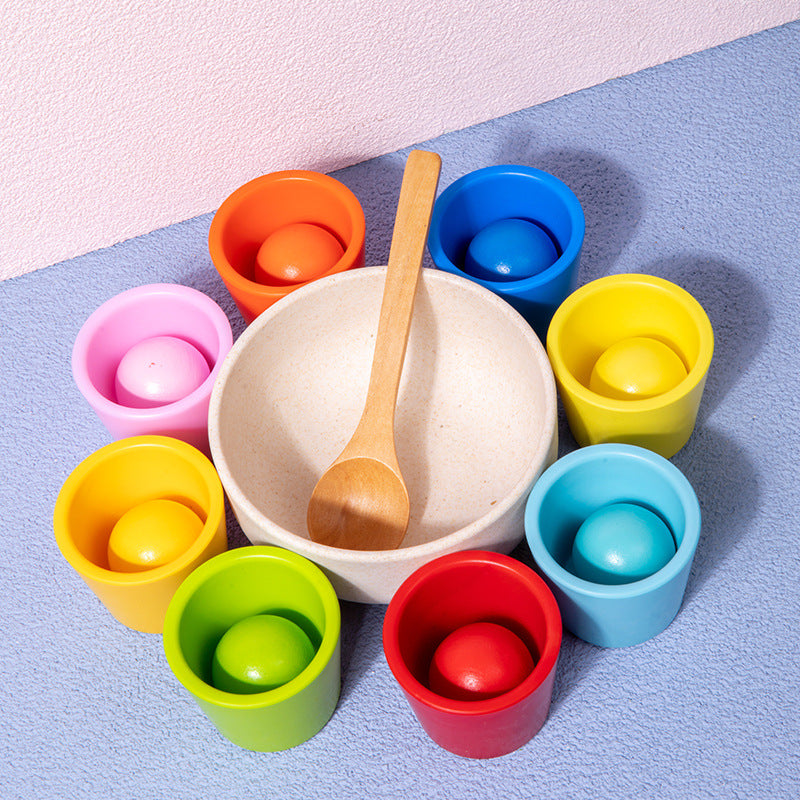 Wooden Children's Educational Color Classification Cup Counting Activity Suit Preschool Color Number Learning Toys