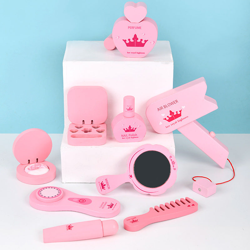 Children's Makeup Toys Haircut Wooden Simulation Comb Splint Lipstick Perfume Girl Play House Handbag Set - Pink Makeup Bag - CJJT127295105EV