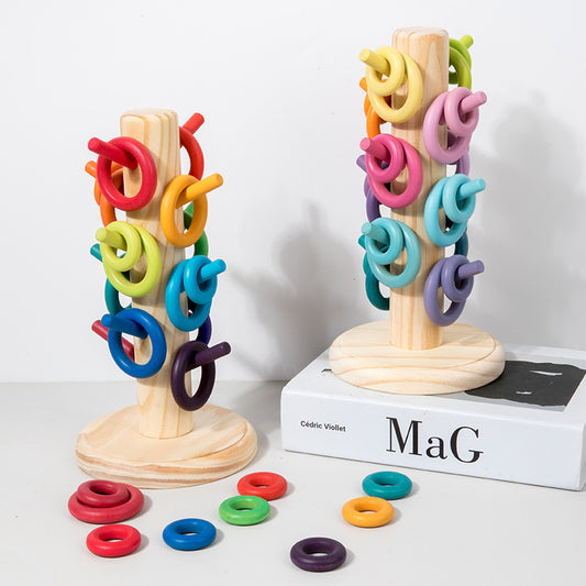 Toddler Rainbow Ring Stacking Toy - Wooden Educational Puzzle
