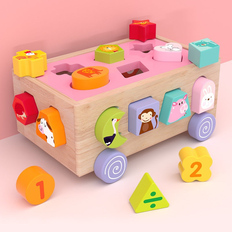 Wooden Shape Sorter Toy For Toddlers - Animal Intelligence Car - CJYZ231300902BY