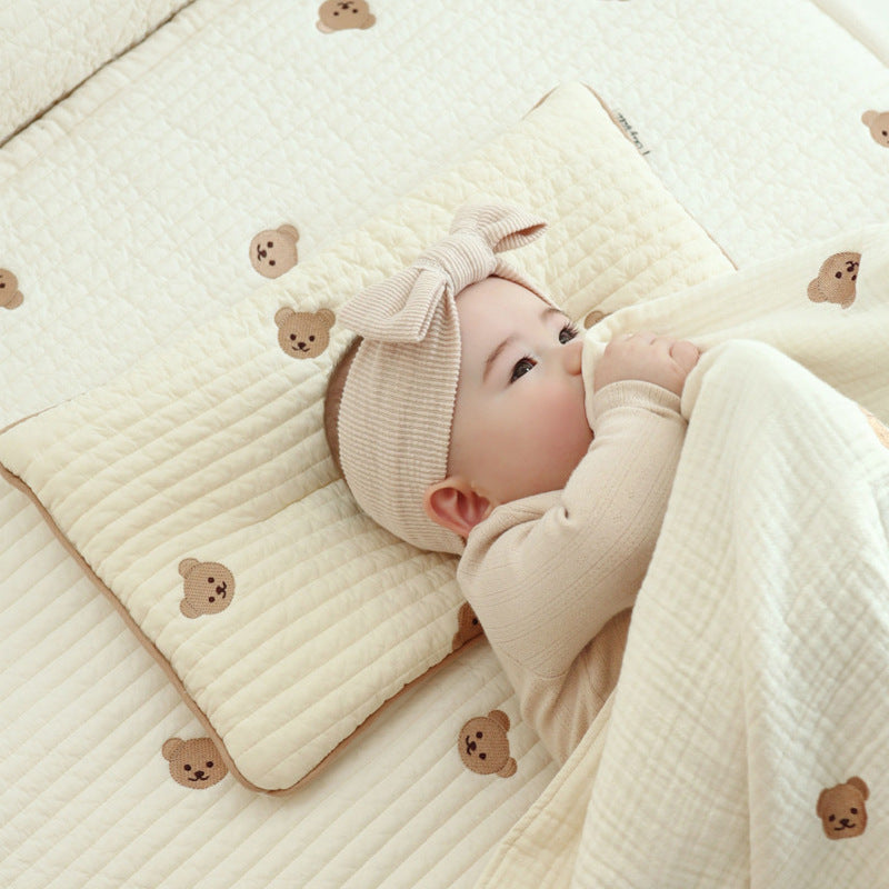 Breathable Sweat-Absorbing Baby Pillow with Embroidery for Flat Head Shaping - MAMTASTIC