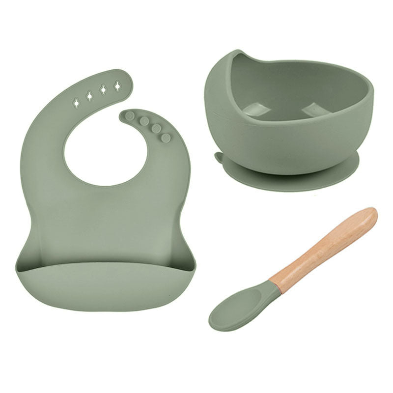 Waterproof Silicone Baby Bib With Food Catcher - Army Green - CJYE192712212LO